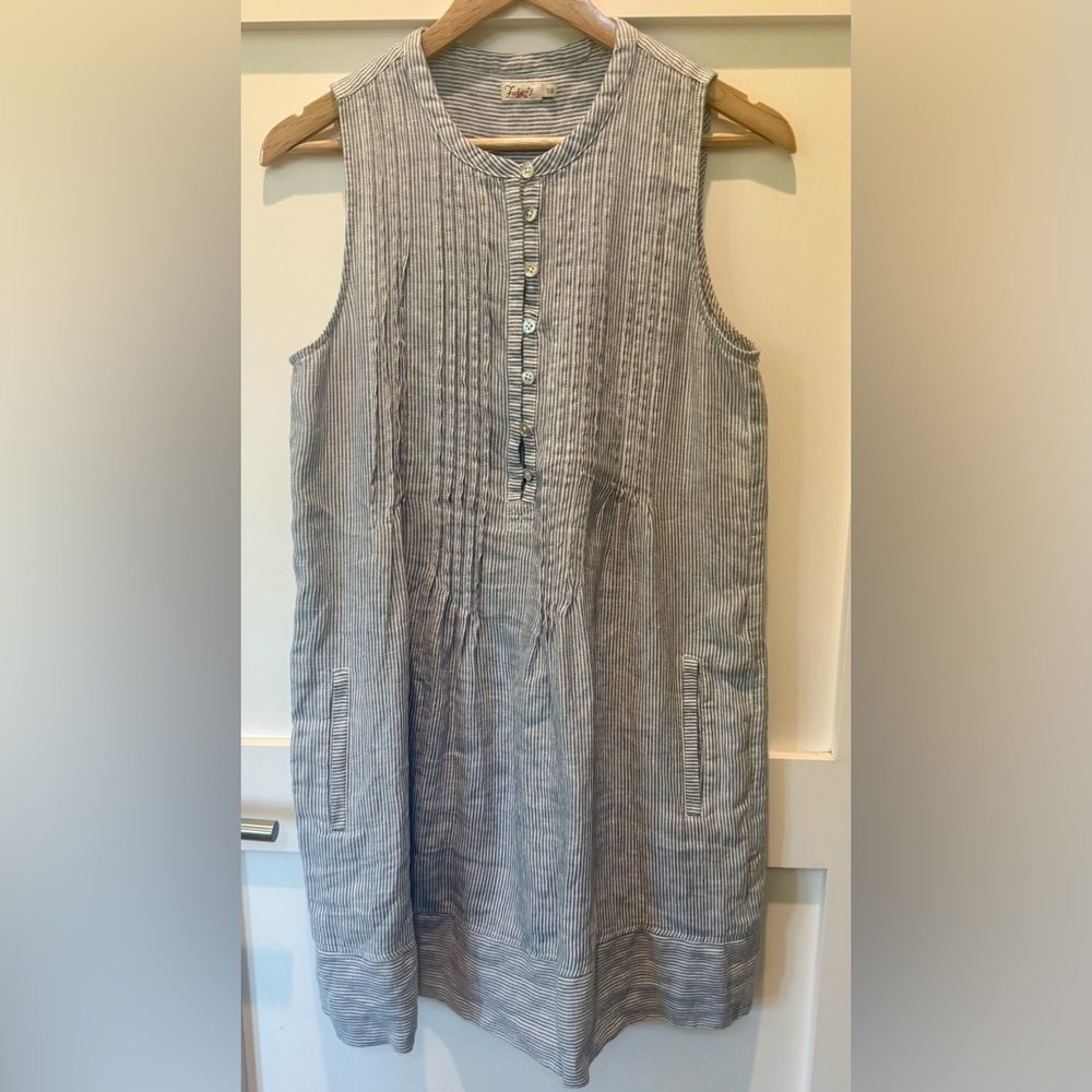 Pre-Owned Women’s Faherty Isha Dress Blue Mini Stripe - Picture 3 of 6